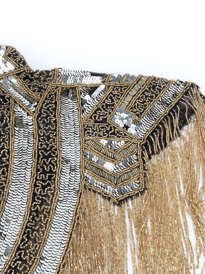 Odette Women The Glamorous Black And Gold Embellished Cape