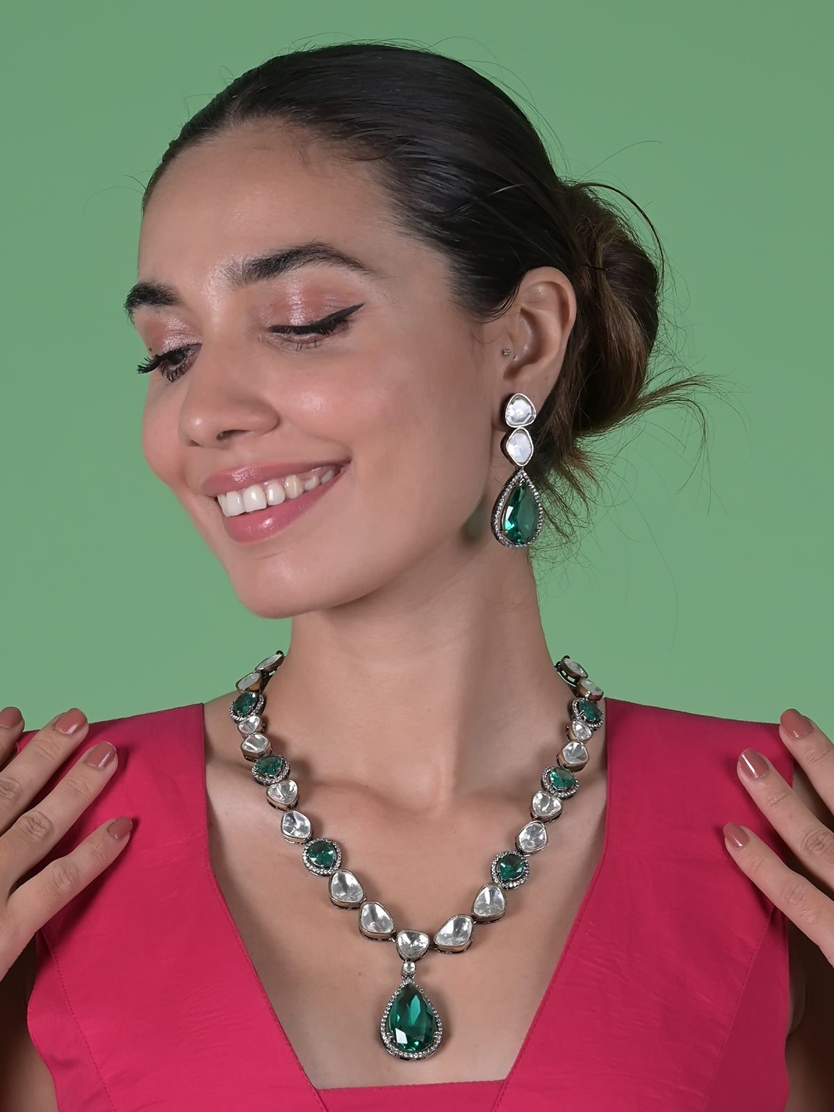 Odette Gold And Green Alloy Jewellery Set For Women