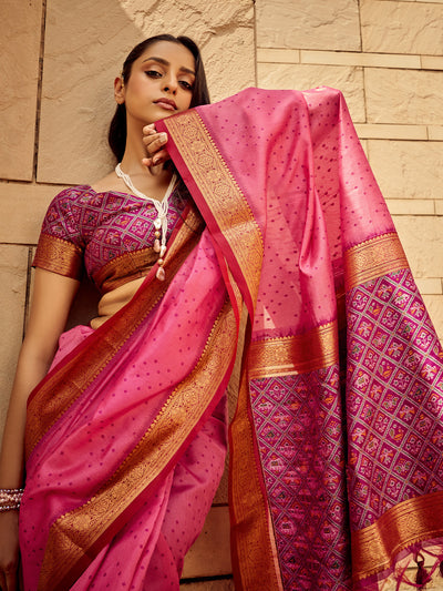 Odette Pink Handloom Woven Saree For Women