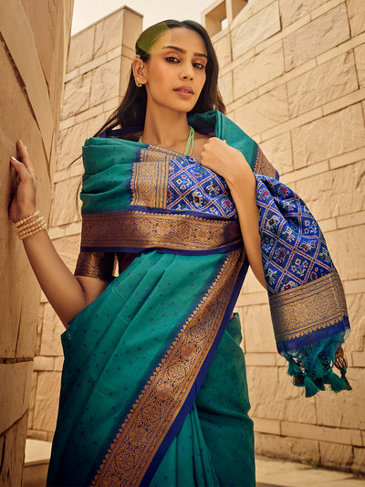 Odette Blue Handloom Woven Saree For Women