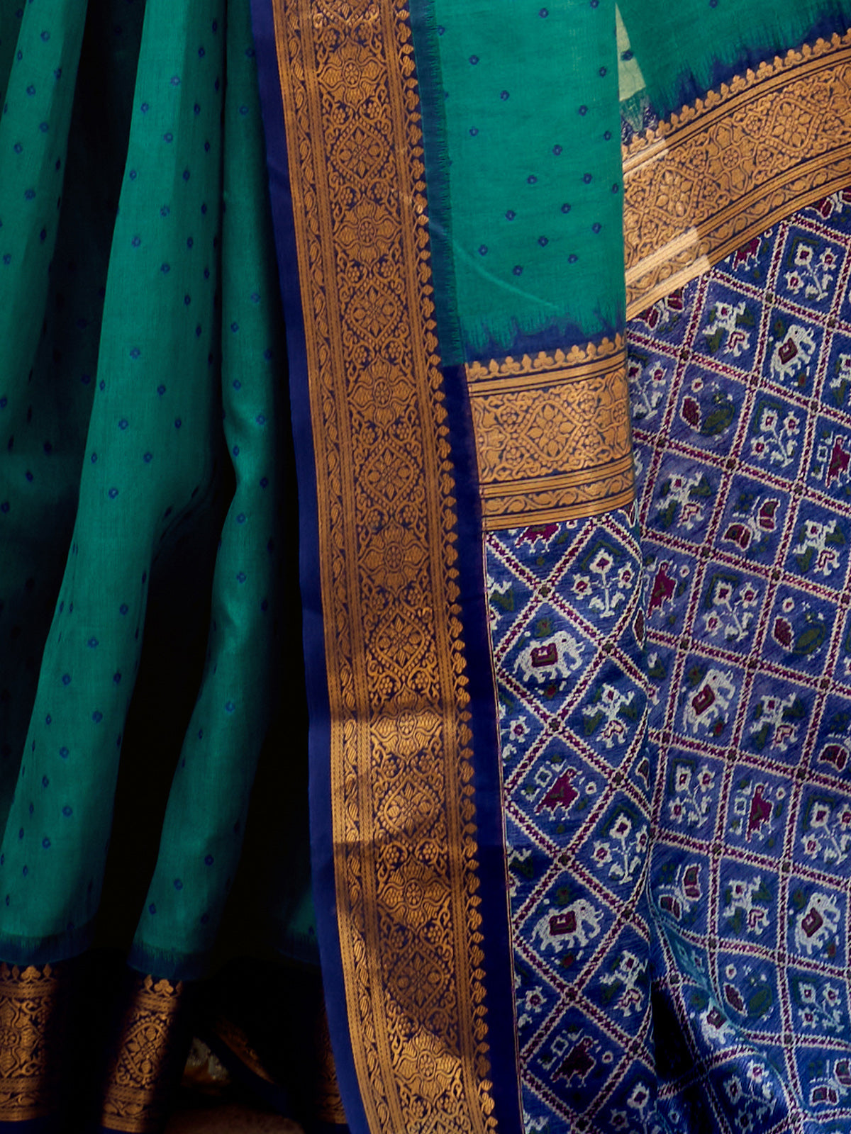 Odette Blue Handloom Woven Saree For Women