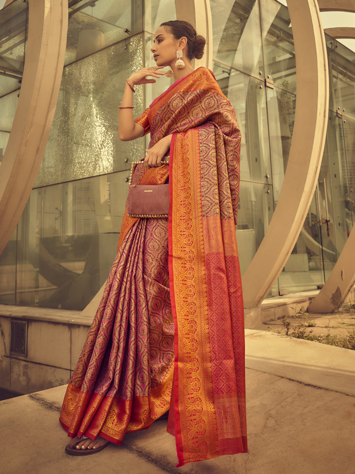 Odette Purple Handloom Woven Silk Blend Saree for Women With Unstitched Blouse