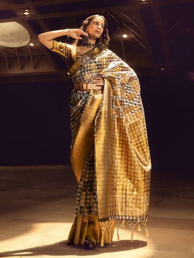 Odette Yellow Handloom Woven Silk Blend Saree For Women