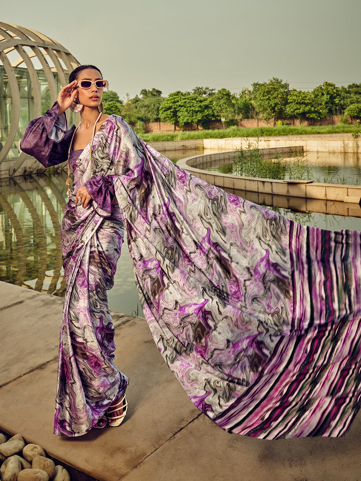 Odette Purple Digital Printed Saree For Women