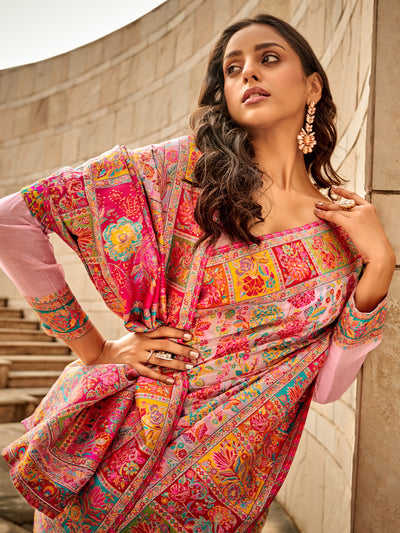 Odette Pink Kashmiri Handloom Woven Saree For Women