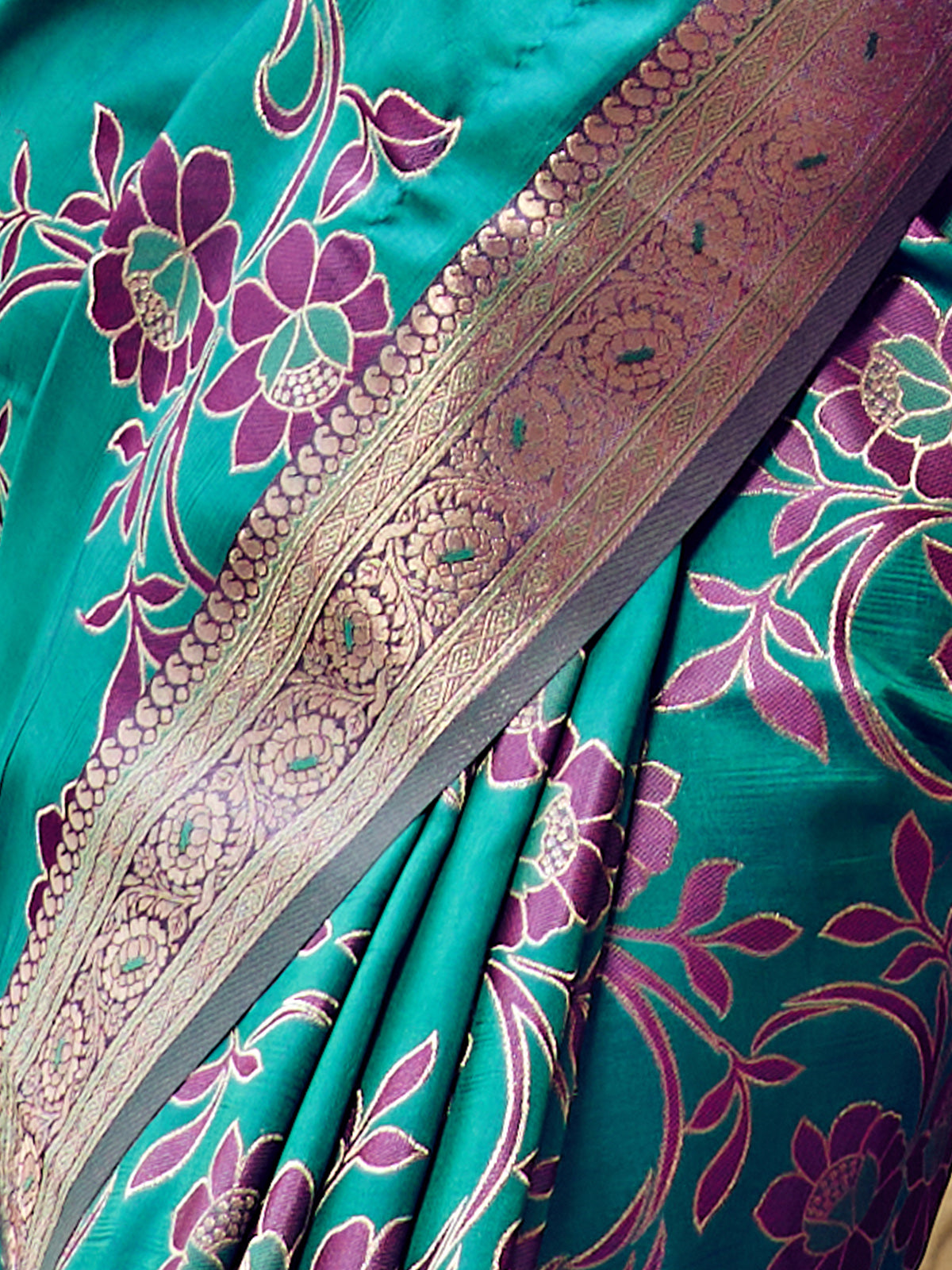 Odette Blue Handloom Woven Satin Saree For Women