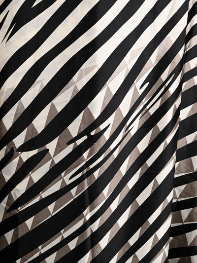 Black  Satin Crepe Digital Stripes Print Saree With Unstitched Blouse