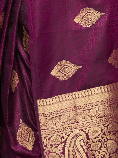 Odette Purple Woven Design Silk Blend Saree With Unstitched Blouse For Women