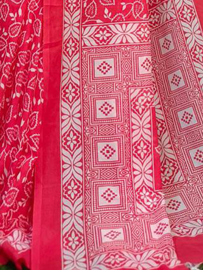 Odette Pink Cotton Printed Saree With Unstitched Blouse For Women