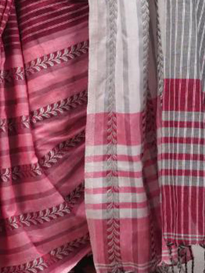 Odette Dark Pink Cotton Saree With Unstitched Blouse For Women