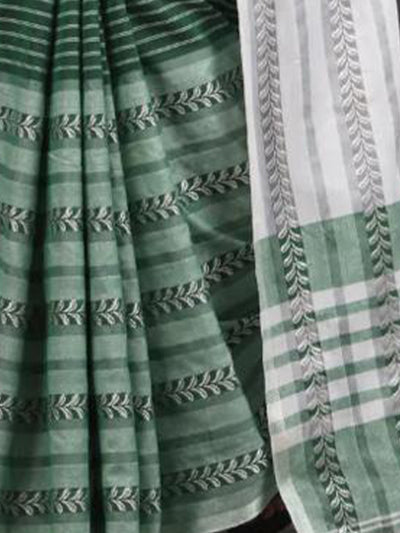 Odette Green Cotton Saree With Unstitched Blouse For Women
