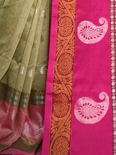 Odette Light Green Silk Blend Saree with Unstitched Blouse For Women