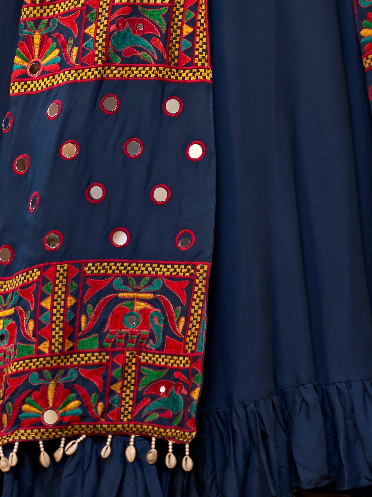 Blue Viscose Rayon Embroidered Semi Stitched Lehenga Choli