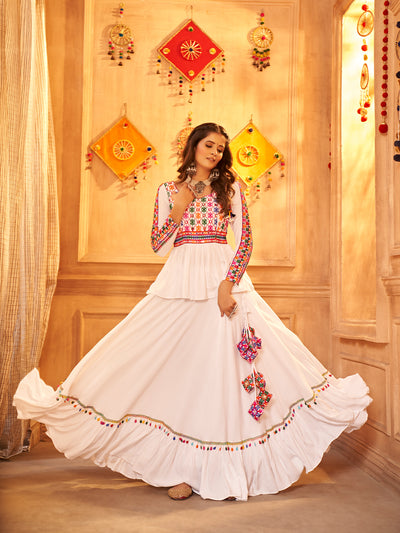 White Viscose Rayon Embroidered  Stitched Lehenga Choli