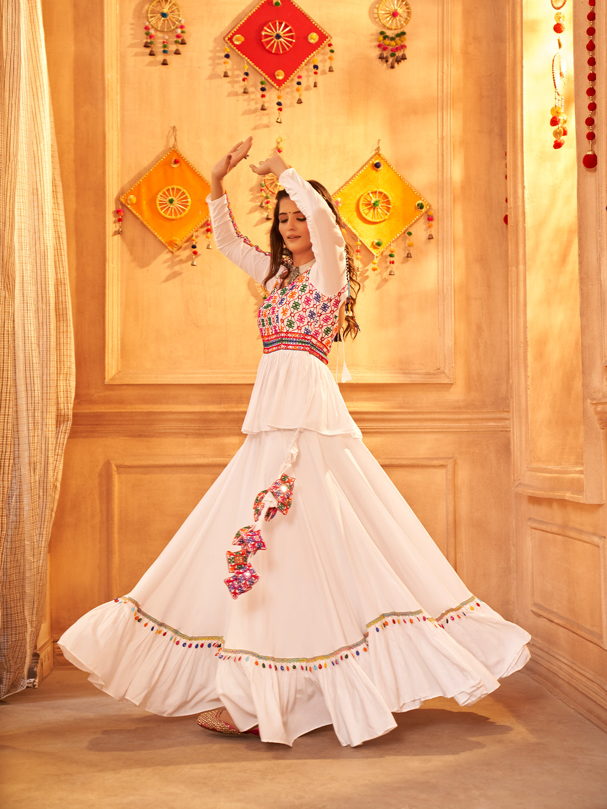 White Viscose Rayon Embroidered  Stitched Lehenga Choli