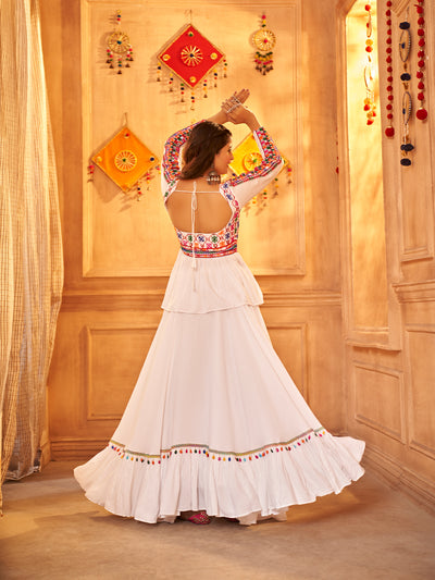 White Viscose Rayon Embroidered  Stitched Lehenga Choli