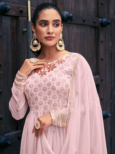 Odette - Light Pink Georgette Semi Stitched Palazzo Suit