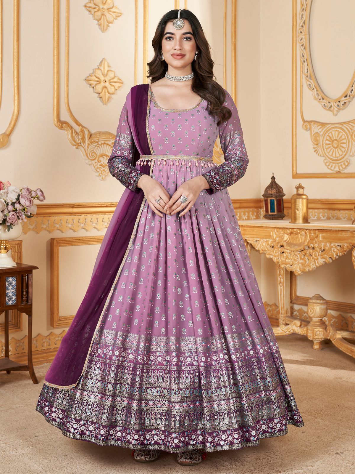 faux georgette long gown dress with dupatta