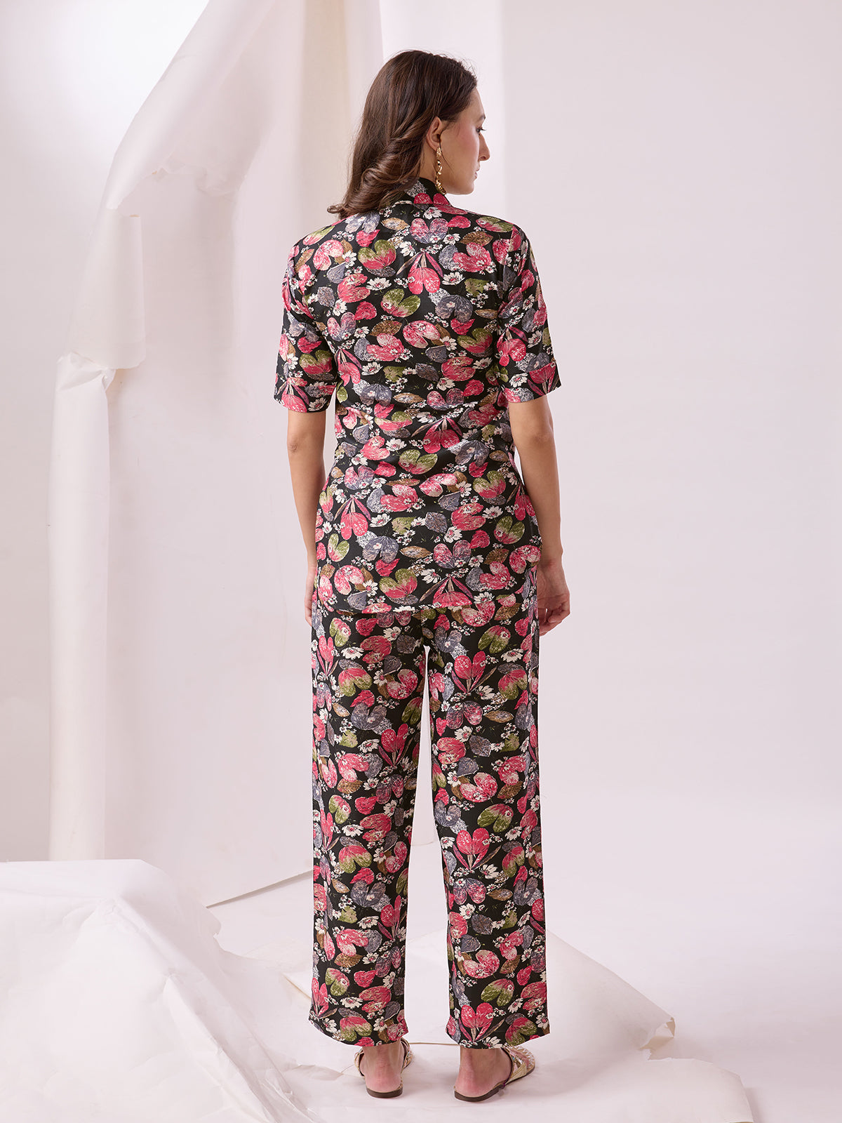 Odette Black Cotton Printed Co-ord set For Women