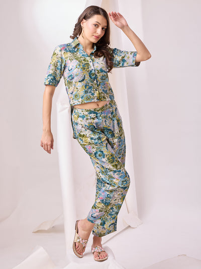 Odette Multicolor Cotton Printed Co-ord set For Women