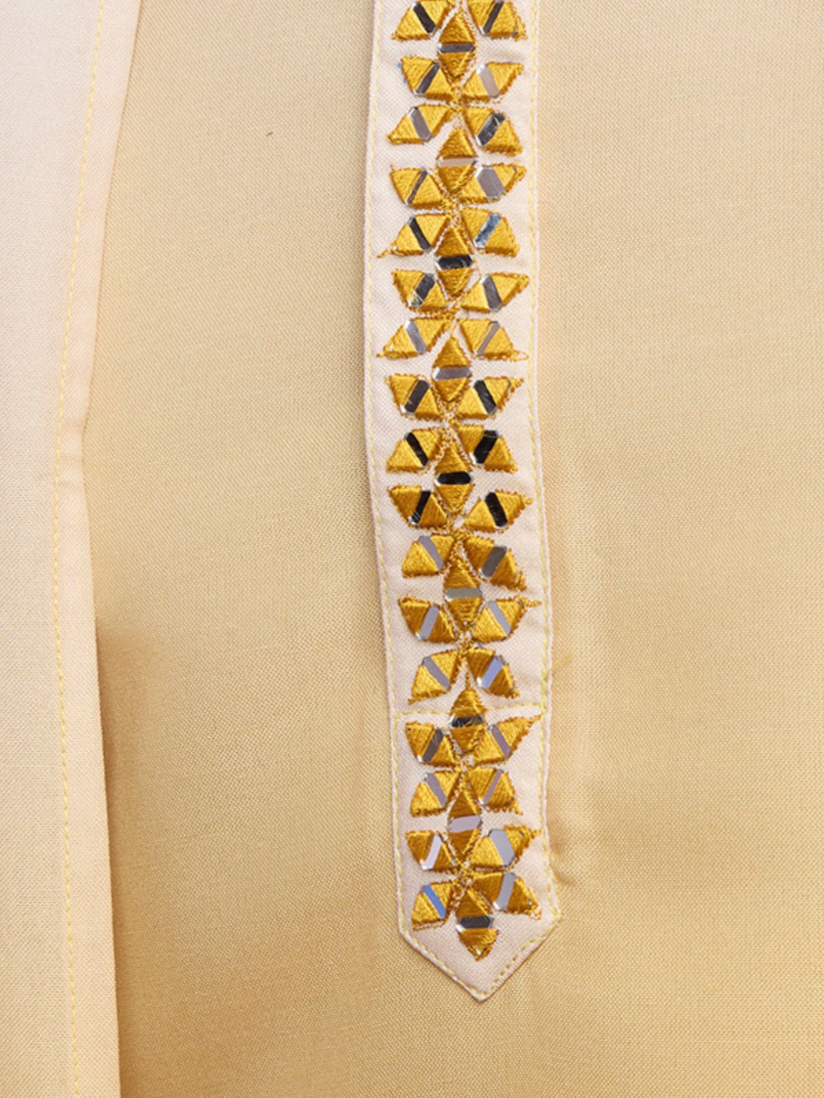 Odette Yellow Rayon Mirror Work Stitched Kurta Set For Men