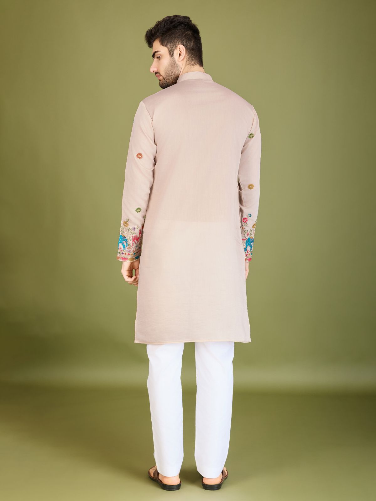 Odette Ivory Viscose Silk Stitched Kurta For Men