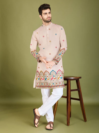 Odette Ivory Viscose Silk Stitched Kurta For Men