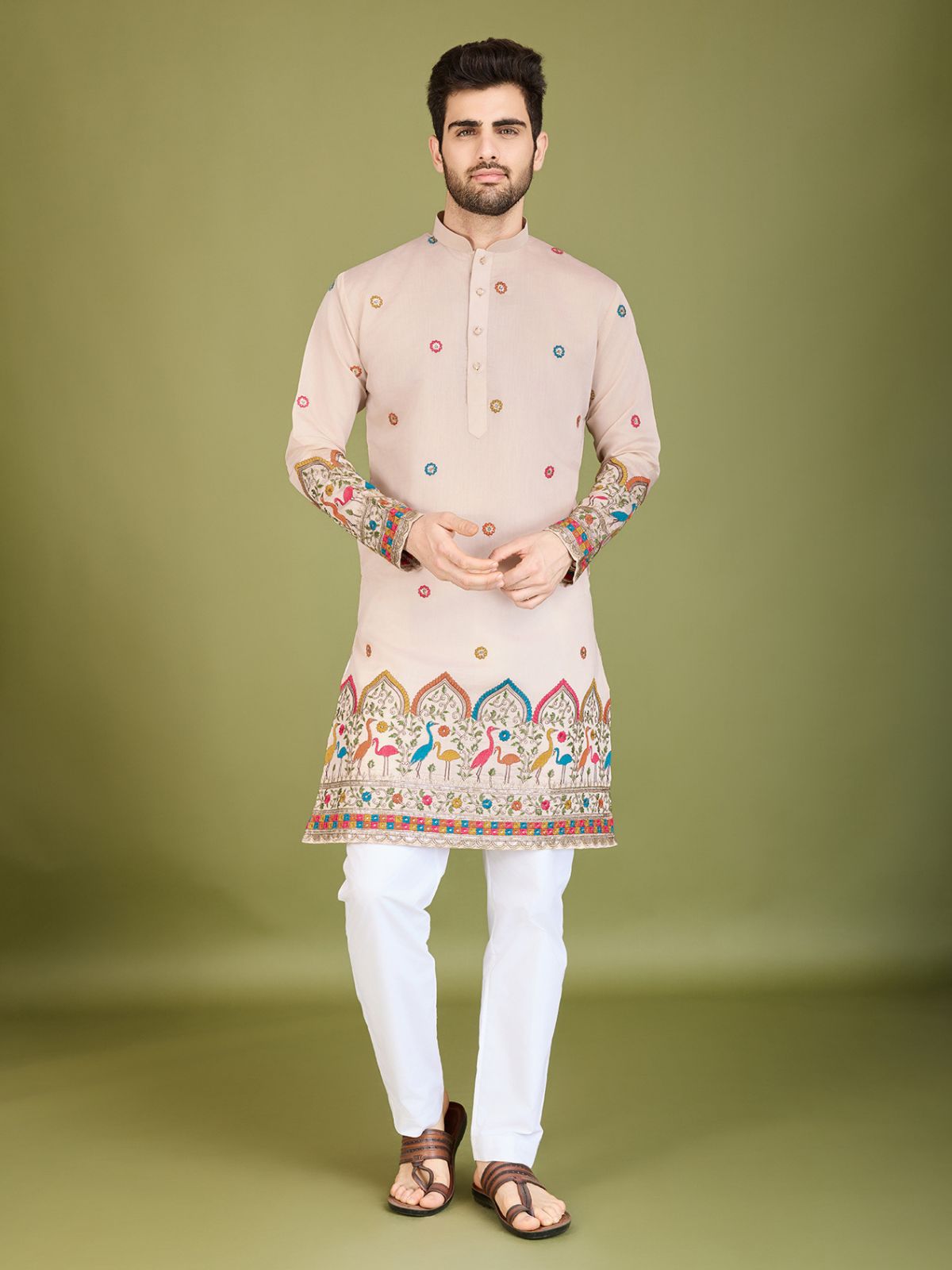 Odette Ivory Viscose Silk Stitched Kurta For Men