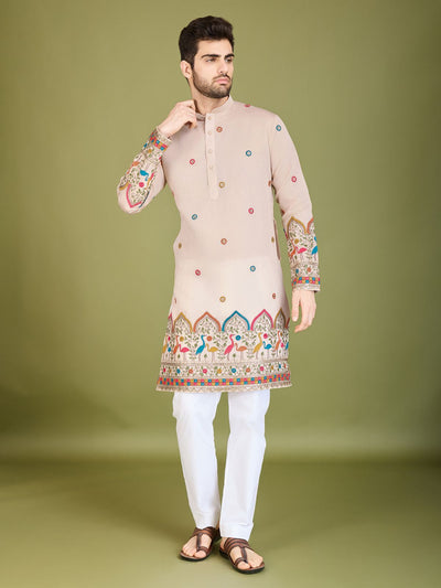 Odette Ivory Viscose Silk Stitched Kurta For Men