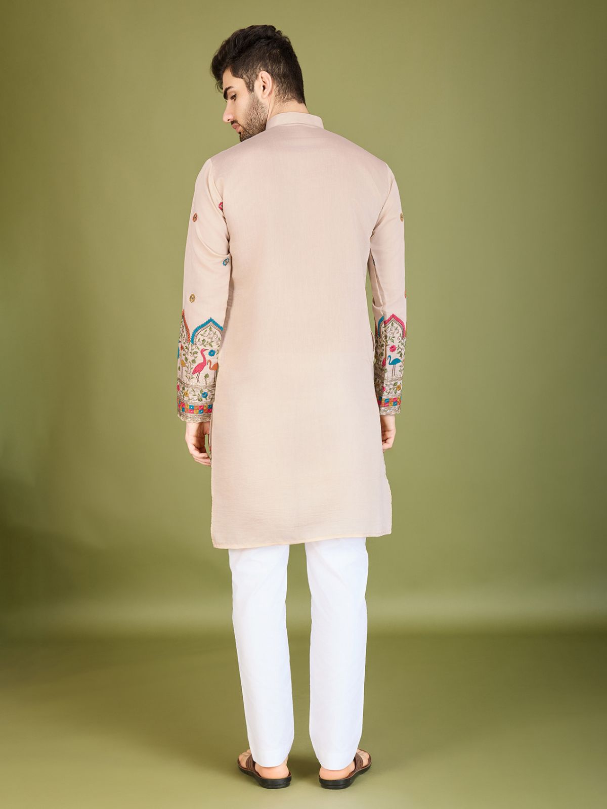 Odette Ivory Viscose Silk Stitched Kurta For Men