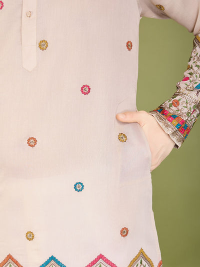 Odette Ivory Viscose Silk Stitched Kurta For Men