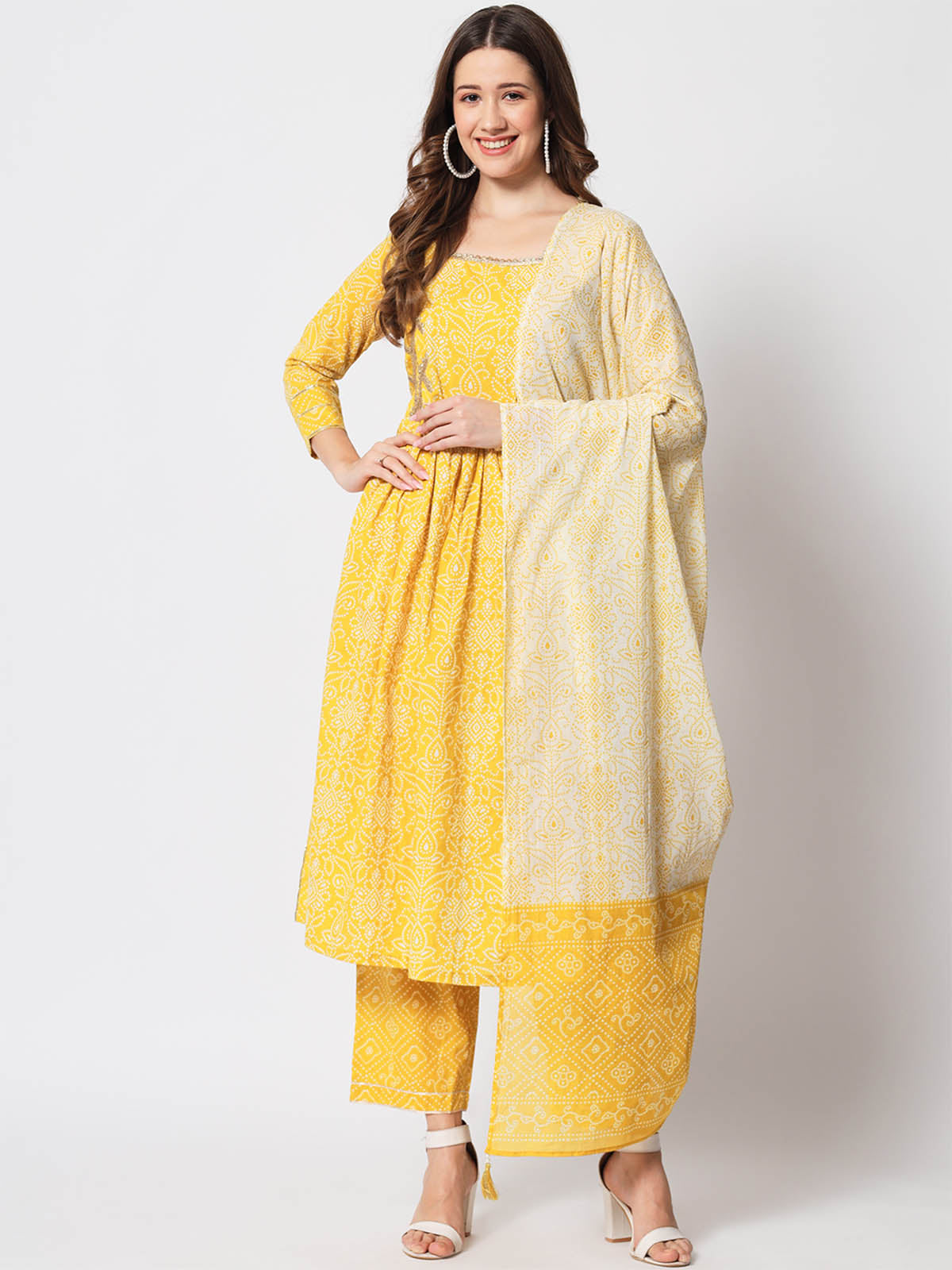 Odette - Beautiful Yellow Cotton Printed Stitched Kurta Set