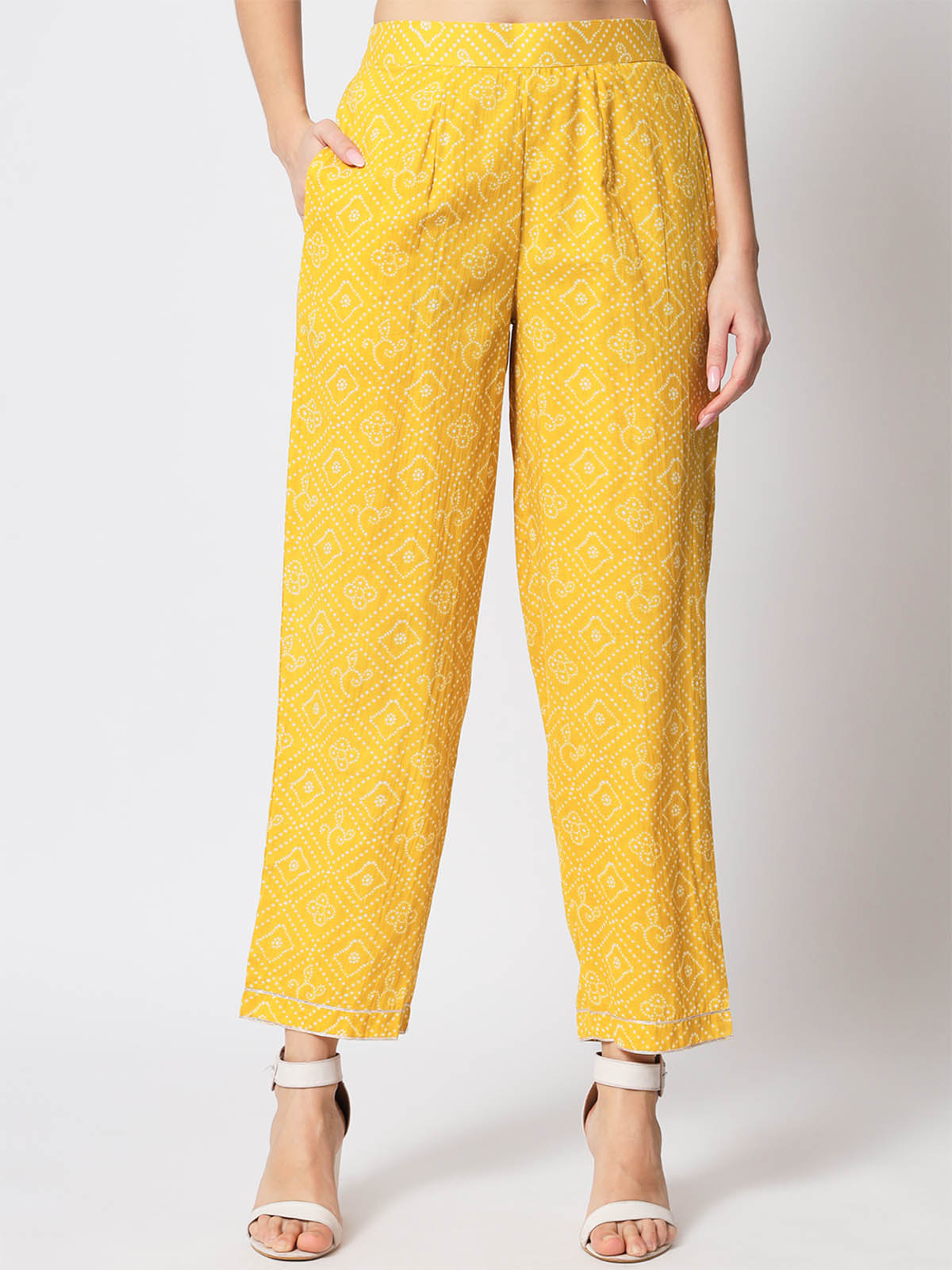 Odette - Beautiful Yellow Cotton Printed Stitched Pant