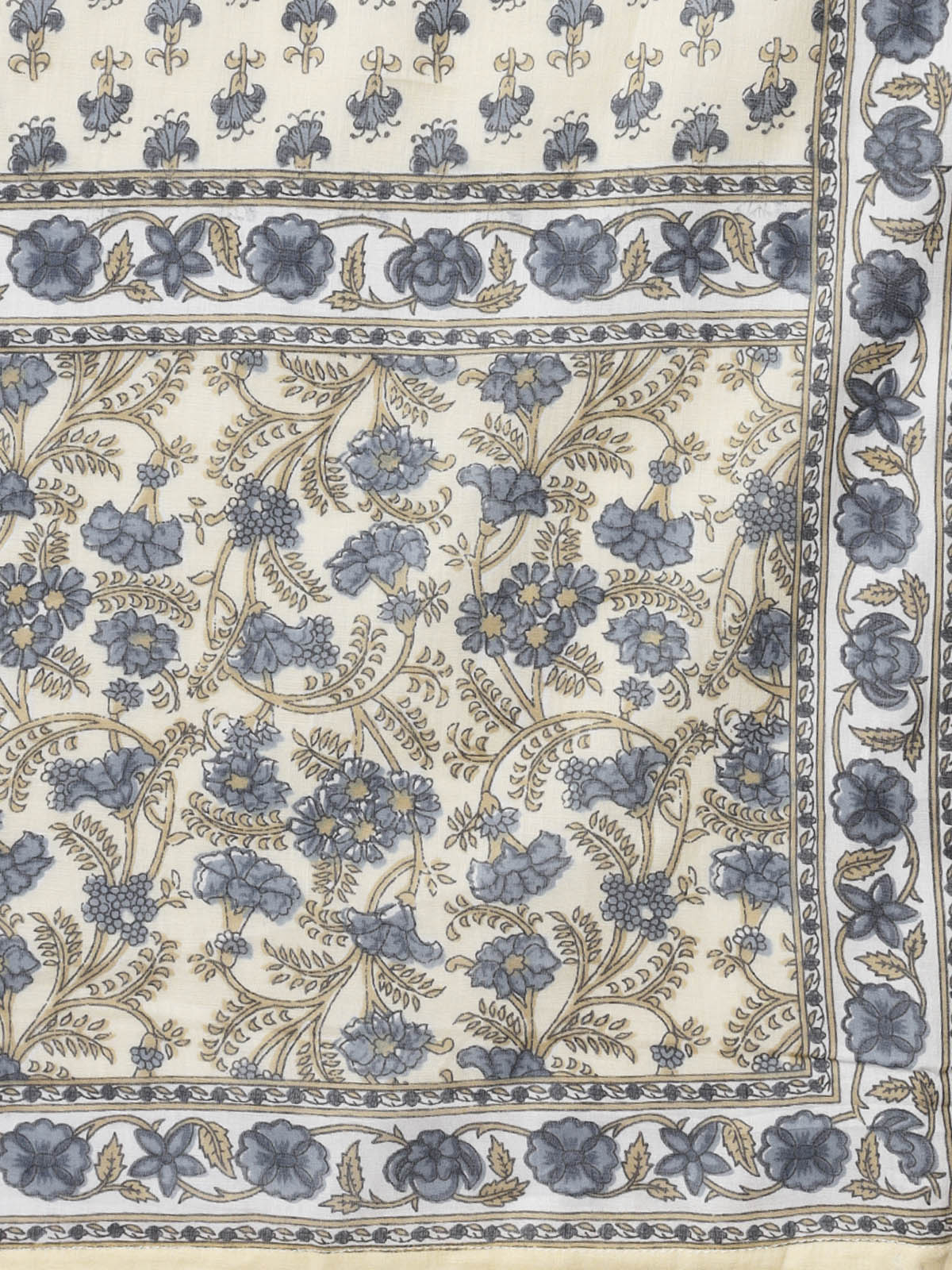 Odette - Classic Beige And Blue Cotton Printed Stitched Kurta Set