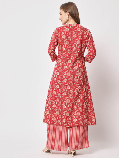  Odette - Pretty Red Cotton Printed Stitched Kurta Set