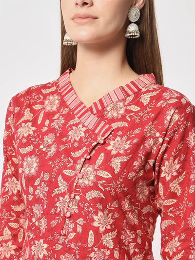  Odette - Pretty Red Cotton Printed Stitched Kurta Set