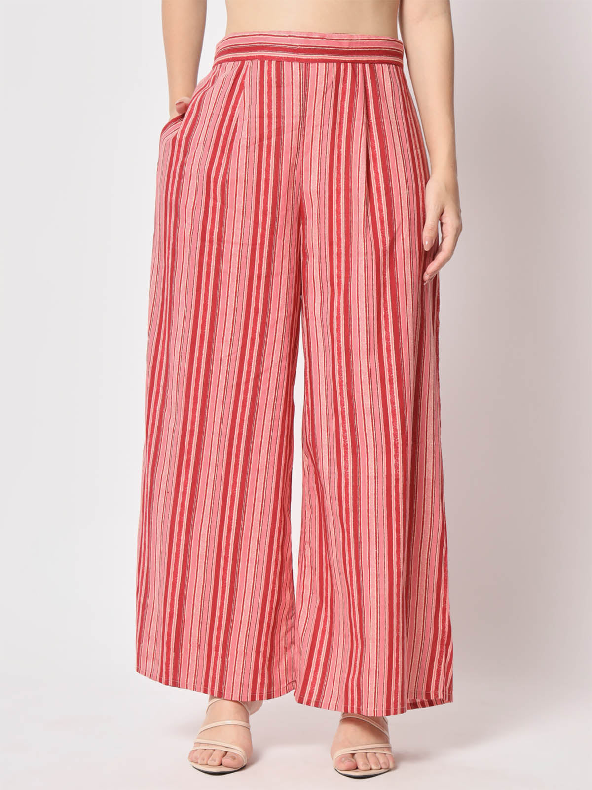 Odette - Pretty Red Cotton Printed Stitched Pant