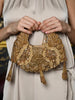 Odette Gold Embellished Clutch With Tassels For Women