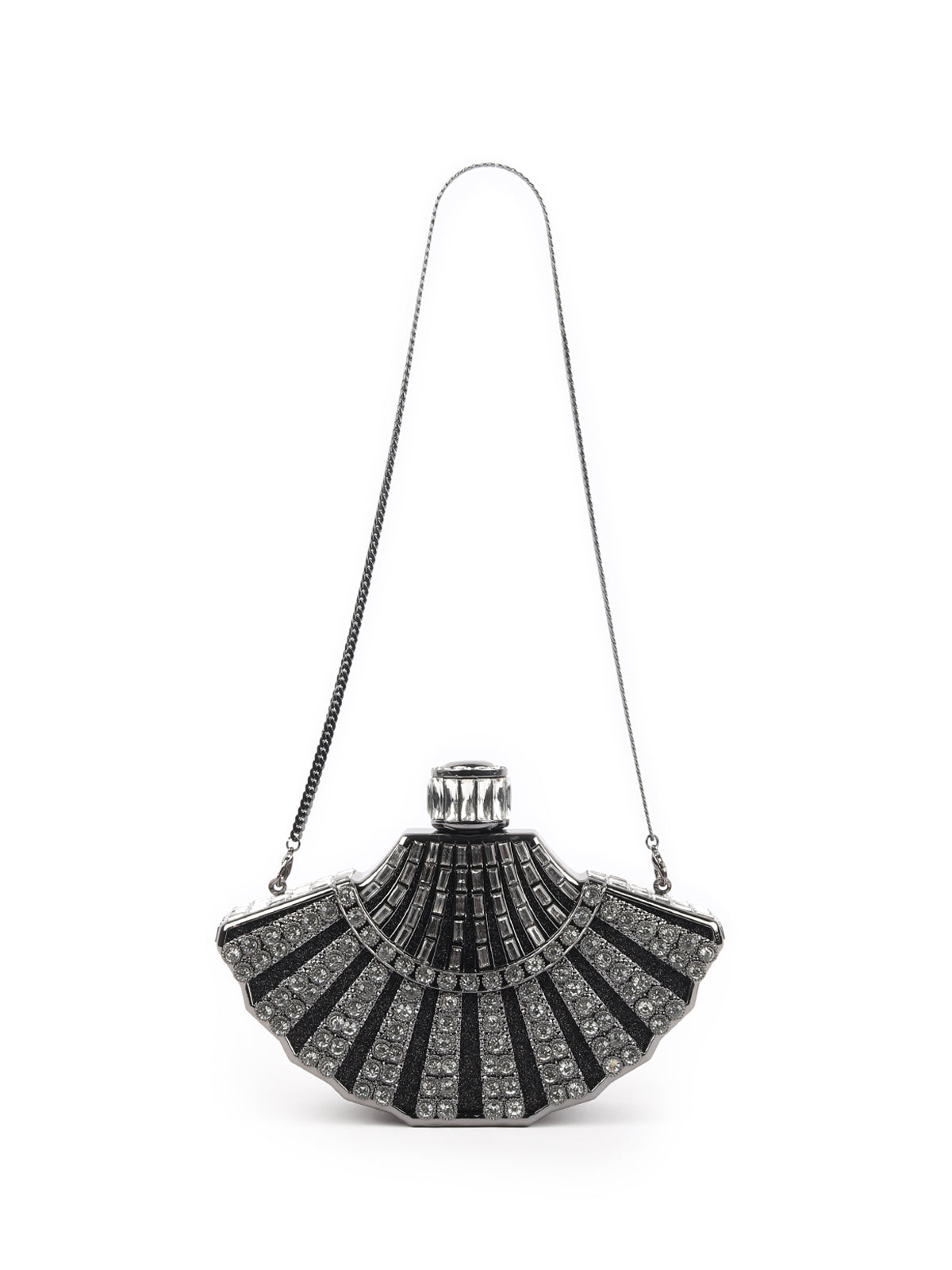 Odette Metallic Grey Metal Clutch For Women