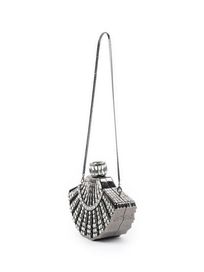 Odette Metallic Grey Metal Clutch For Women