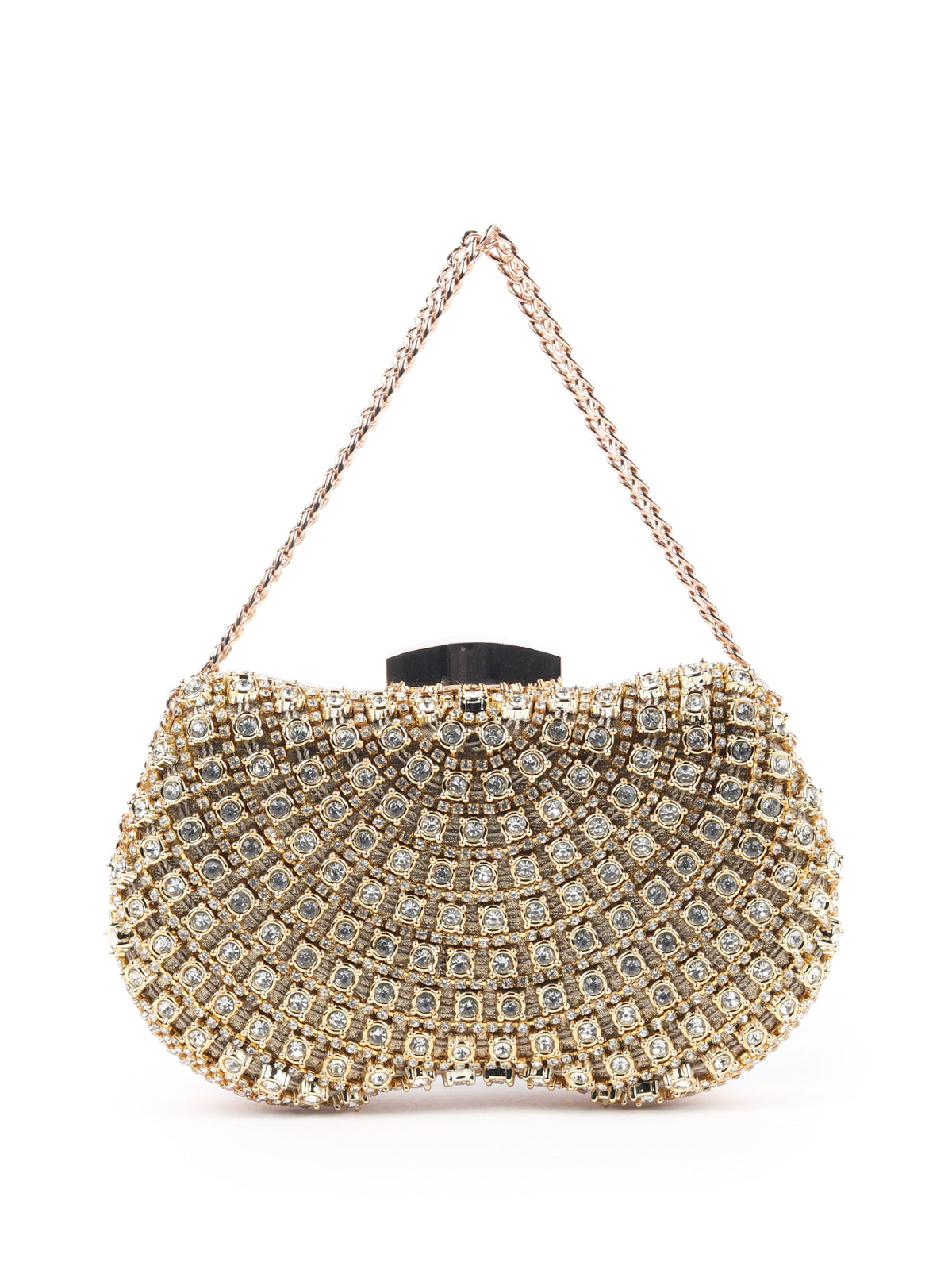 Odette Metallic Gold Metal Clutch For Women