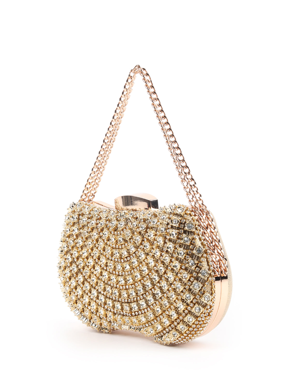 Odette Metallic Gold Metal Clutch For Women