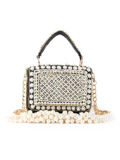 Odette Black Tasseled Bridal Sling Bag For Women