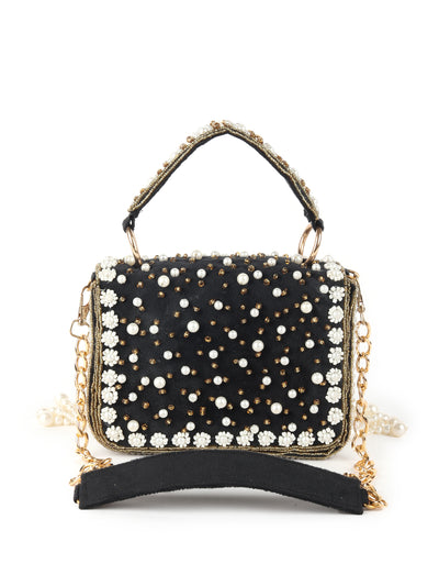 Odette Black Tasseled Bridal Sling Bag For Women