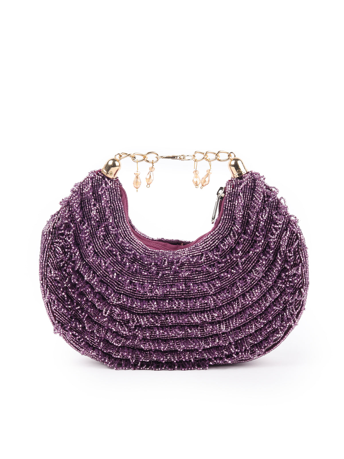 Odette Purple Tasseled Moon Clutch For Women