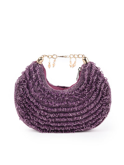 Odette Purple Tasseled Moon Clutch For Women