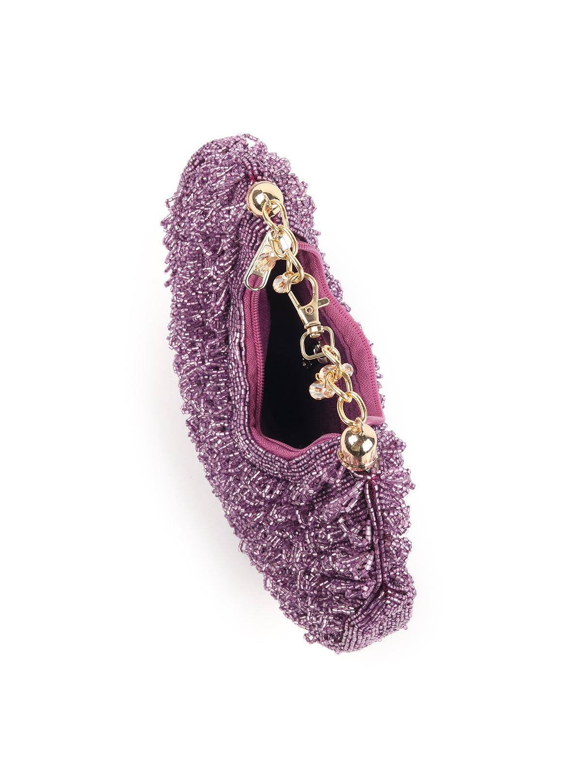 Odette Purple Tasseled Moon Clutch For Women