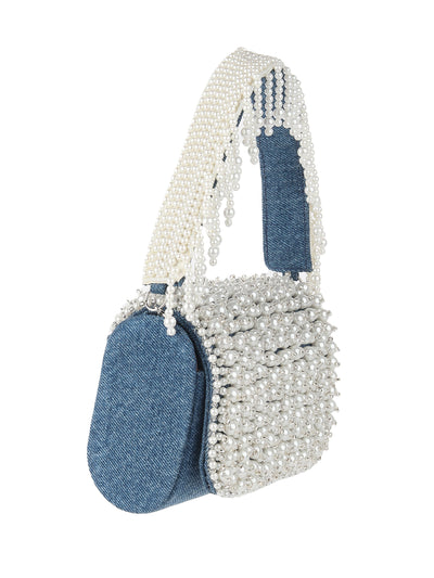 Odette Ornate Blue Denim Embroidered Clutch For Women