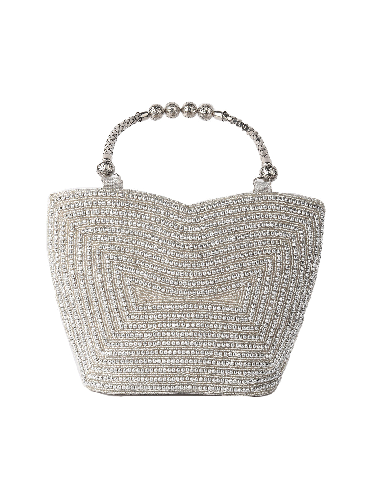 Odette Silver Cutdana Embroidered Clutch For Women