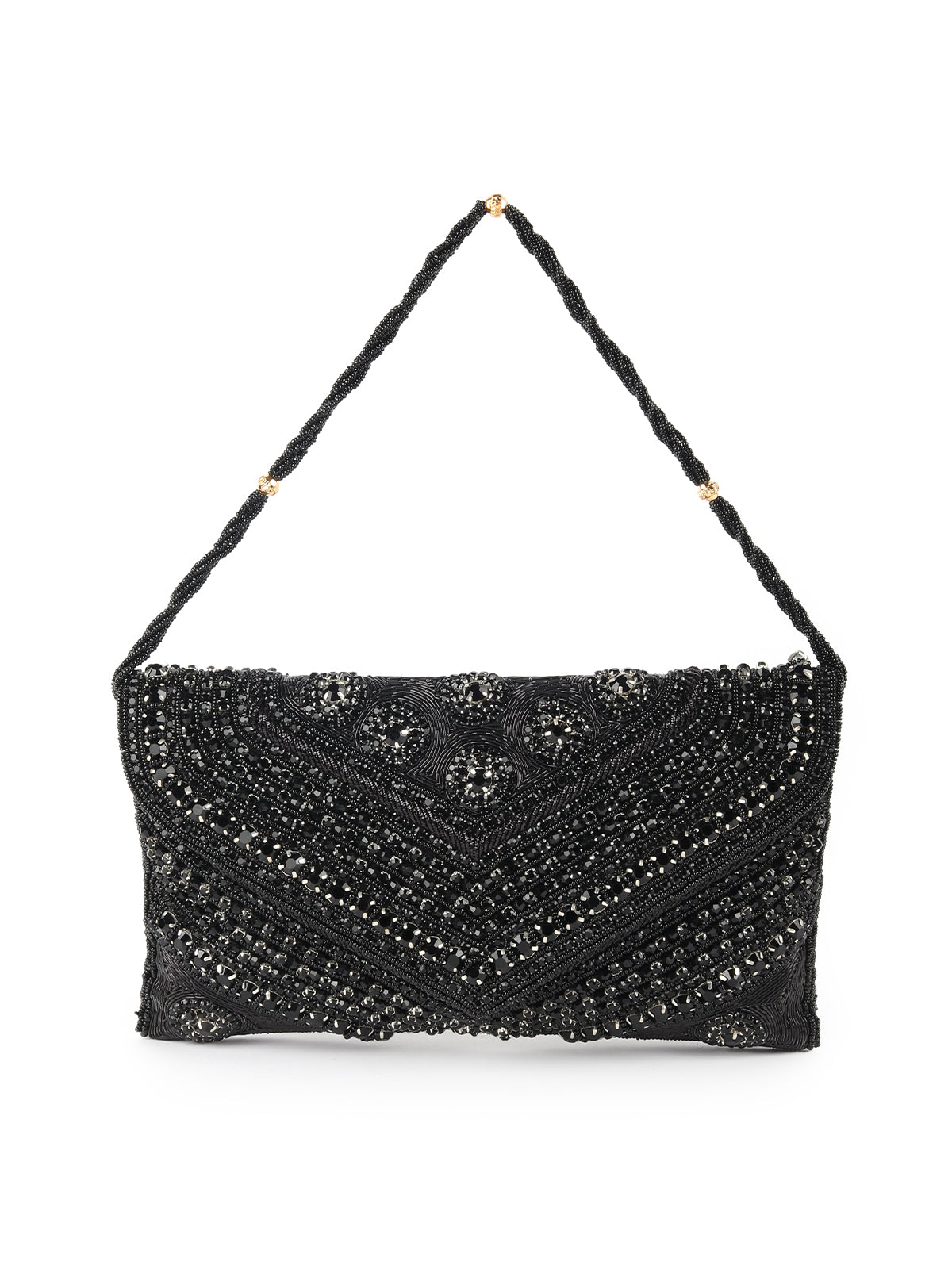 Odette Black Embellished Bridal Clutch For Women